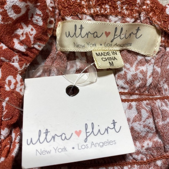 Ultra Flirt Womens Juniors Floral Smocked Cropped Tank Top Size M Brown White - Picture 4 of 7